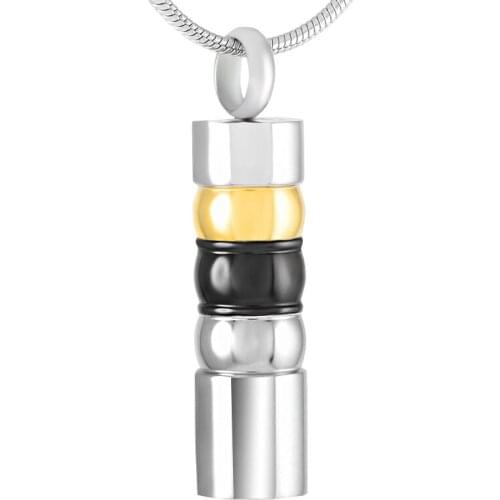 IJD9273 Never Fade Three Tone 316 Stainless Steel Cylinder Urn Jewelry Memorial Ashes Locket Cremation Keepsake Necklace Pendant