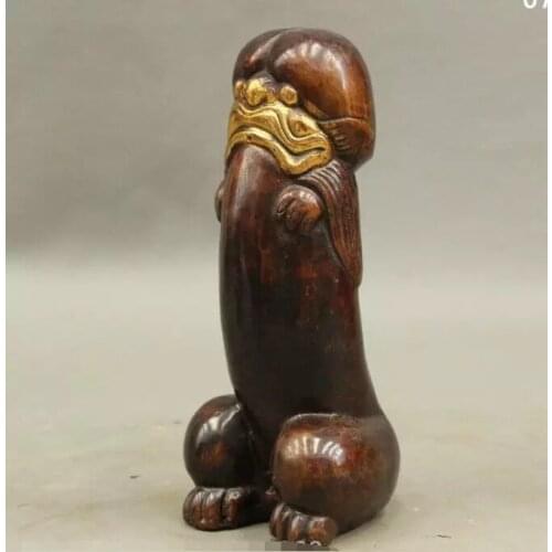 Ancient Culture Chinese Bronze Gilt Mighty Beast Lion PiXiu Shape Penis Statue