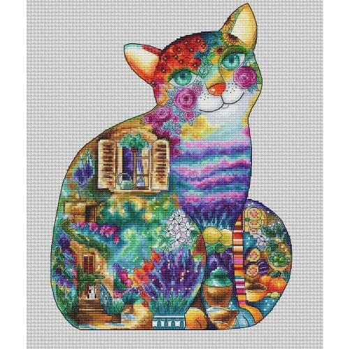 - cat of flowers in Provence 35-44 Cross Stitch Set DIY Kit Embroidery Needlework Craft Packages Cotton Fabric Floss