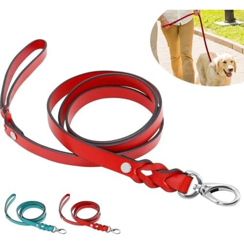 Leather Braided Dog Leash Pet Puppy Walking Training Lead Pets Dogs Leashes Belt For Small Medium Large Dogs Traction Rope 130cm