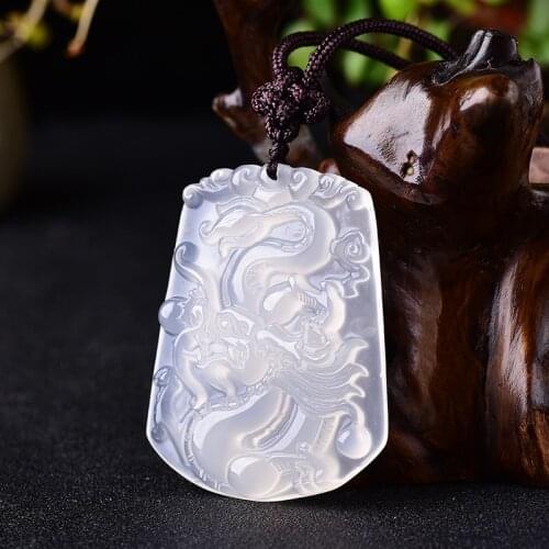 Natural Agate Chalcedony Dragon Pendant Beads Necklace Charm Jewellery Fashion Accessories Hand-Carved Man Lucky Amulet Gifts