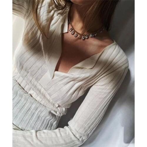 2019 Summer Cut Deep V Slim Thread Wool Cashmere Knit Top skinny pullovers high quality
