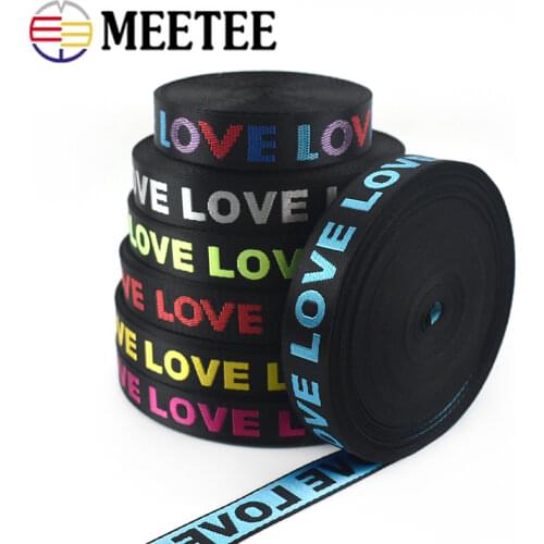 Meetee 10M 25mm Nylon Webbing Jacquard LOVE Tape Ribbon DIY Bag Shoulder Strap Trims Garment Decor Lace Webbing Sew Accessories
