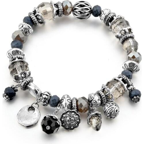 Fashion DIY Crystal&Glass Beads Charm Bracelets For Women Snake Chain Bracelets & Bangles Pulsera SBR170123BK