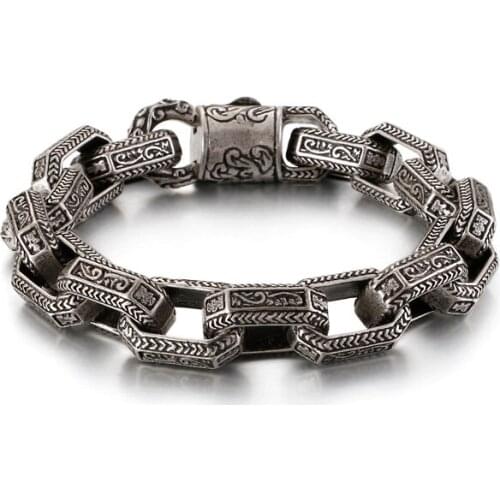 Fashion Punk Matte Link Chain Bracelet Men Stainless Steel 22.5cm Long Chunky Ancient Symbol Charm Pulsera Male Jewellry 2021