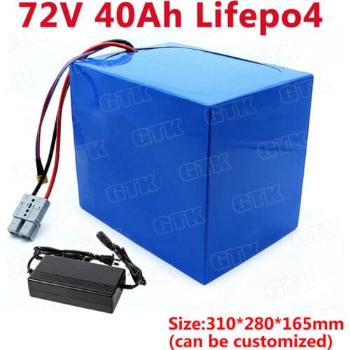 Powerful 72V 40Ah lithium Lifepo4 battery pack with 60A BMS for electric scooter ebike motocycle sightseeing cart + 5A charger