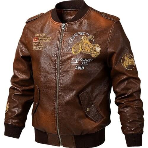 Mens MA1 Spring PU Leather Jacket Embroidered Outwear Pilot Flight Slim Fit Jackets Autumn Fleece Jacket Warm Motorcycle Coats