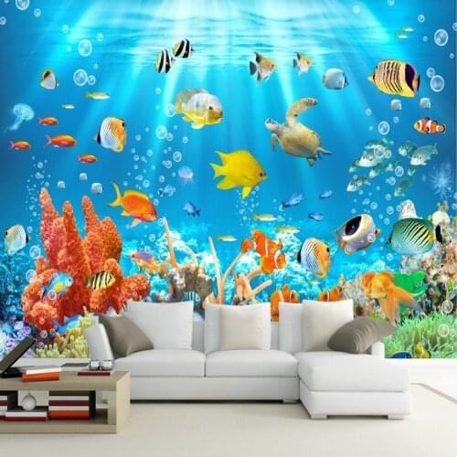 3D Kids Wallpaper Mural Underwater World Fish And Coral Photo Wall Paper Childrens Room Background Wall Custom 3D Wall Murals