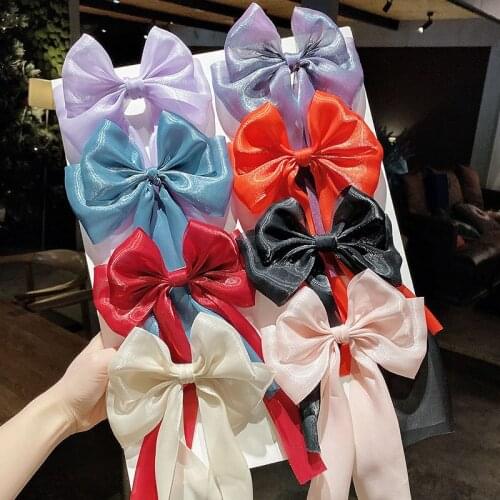 New Women Girls Long Ribbon Big Bowknot Barrettes Spring Clip Red Hairpins Headbands Hairclips Fashion Hair Accessories Headwear
