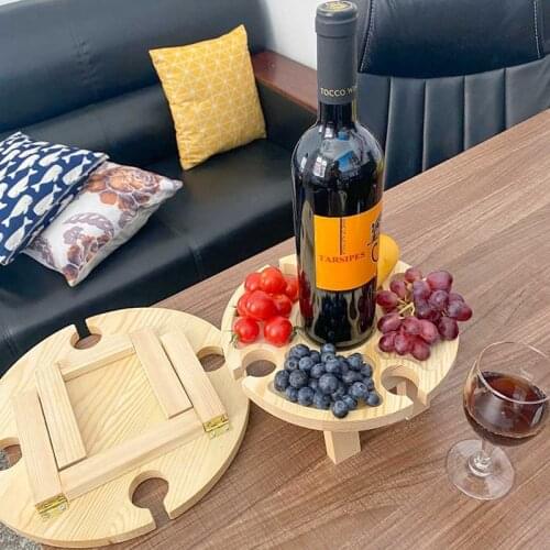 Original Wooden Outdoor Tables Folding Picnic-table With Glass Holder 2 In 1 Wine Glass Rack Outdoor Wine Table Wood Table