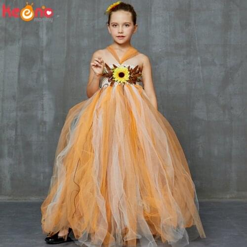 Autumn Scarecrow Girls Tutu Dress Set Kids Halloween Tulle Scare Crow Costume Fall Colored Flower Children Wedding Couture Dress