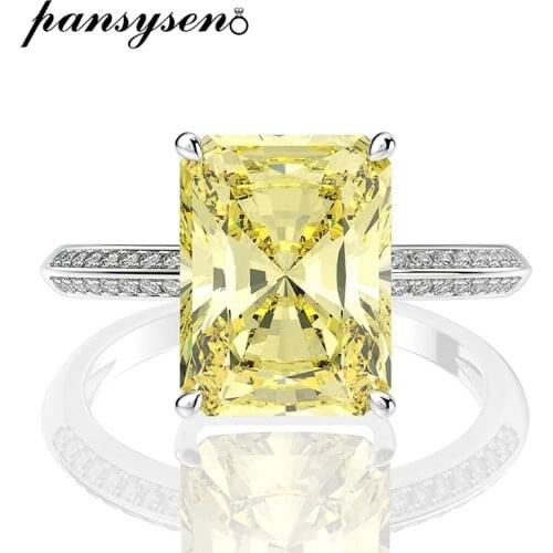 PANSYSEN 100% 925 Sterling Silver Citrine Created Moissanite Diamond Wedding Engagement Ring Luxury Fine Jewelry Drop Shipping