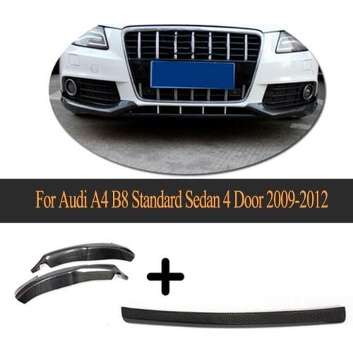 Carbon Fiber Bumper Splitter Front Bumper Lip Center And Apron Splitter for Audi A4 B8 Standard Sedan 4 Door 2009-2012 3pcs