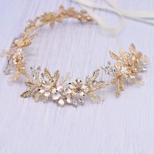 Baroque Crystal Rhinestone Pearls Headbands Women Bridal Flower Wedding Tiara Hair Accessories Crown Hairwear Head Jewelry