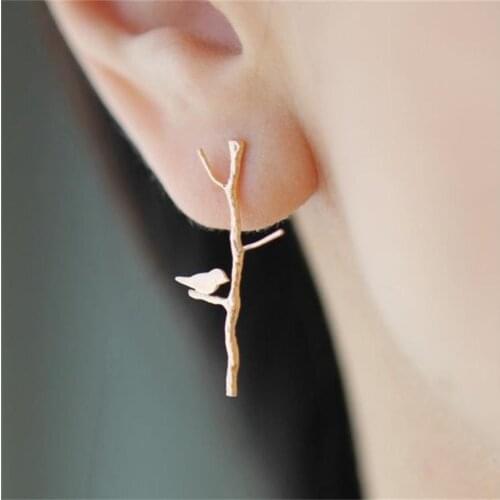 8SEASONS Romantic Branch Bird Metal Ear Post Stud Earrings Gold Silver Color Zinc Alloy Women Jewelry Gift Dropshipping 1 Pair