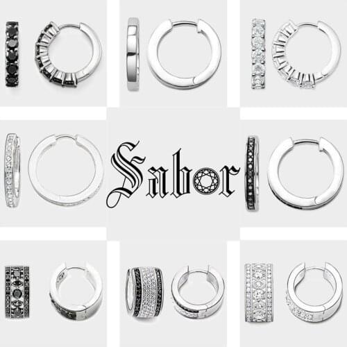 Hinged Hoop Earrings Creole Black White CZ Rhombus,2020 New Jewelry silver color Vintage Gift For Women Girls thomas