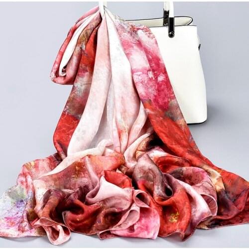 Pure Silk Scarf Women Hangzhou Silk Echarpe 2021 Print Shawls Wraps Foulard Femme Hollow Out Jacquard Natural Silk Long Scarves