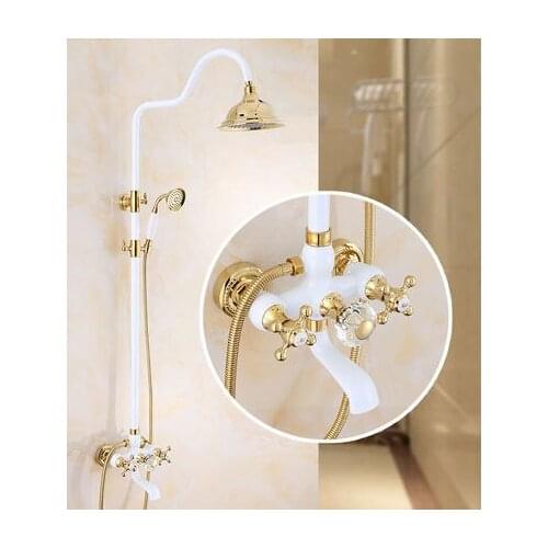 Shower Faucets Brass White Golden Wall Mount Bathtub Faucet Set Rain Shower Head Handheld Round Luxury Tub Mixer Taps