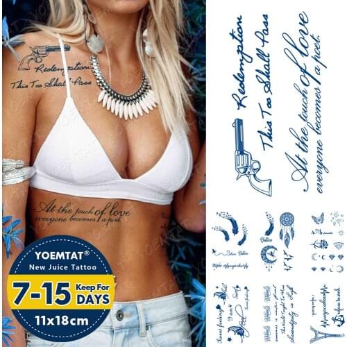 Juice Ink Tattoos Body Art Lasting Waterproof Temporary Tattoo Sticker Gun Sweet Sentences Tatoo Arm Fake Feather Bird Tatto