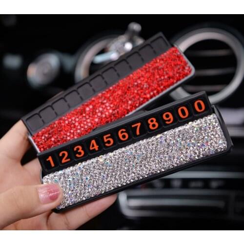 Car Styling Temporary Parking Card Crystal Diamond With Suckers Phone Number Card Plate Car Sticker Fashion