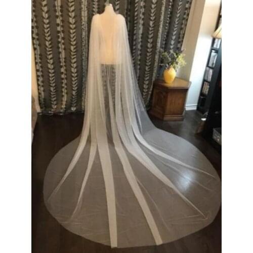 Wedding Cape Veil Bridal Shoulder Veil White/Ivory Tulle Cathedral Length Cape Cloak Shawl