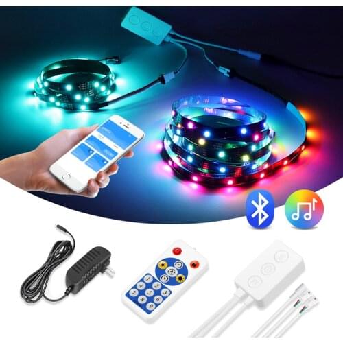 5V WS2812b LED Lights 12V WS2811 RGB LED Strip Light individually Addressable LED Light Strip Bluetooth APP Control Adapter Kit