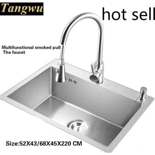 Tangwu Apartment 304 stainless steel kitchen sink mute handmade thickening single-tank washing the dishes 52X43 / 68X45x22 cm