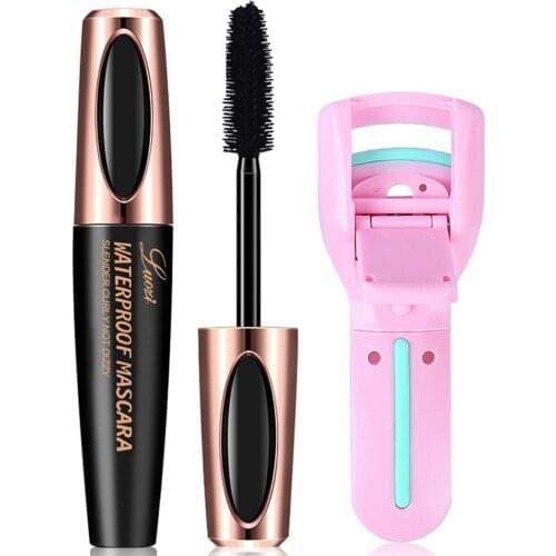 4D Silk Fiber Mascara Thickened Waterproof Curly Black Volume And Durable Make-up Set With Eyelash Curling Pen For A Whole Day