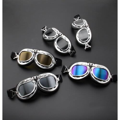 Vintage Motorcycle Goggles Glasses Vintage Motor Classic Goggles For Pilot Steampunk ATV Bike Sliver Helmet Outdoor Sports