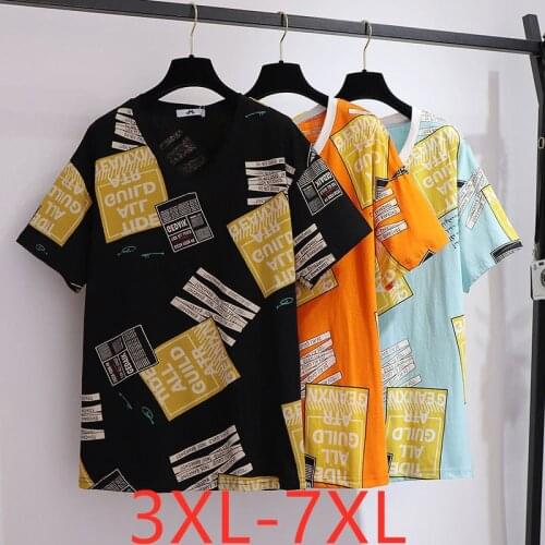 New 2021 summer plus size tops for women large loose short sleeve print black yellow Hip hop V neck T-shirt 3XL 4XL 5XL 6XL 7XL