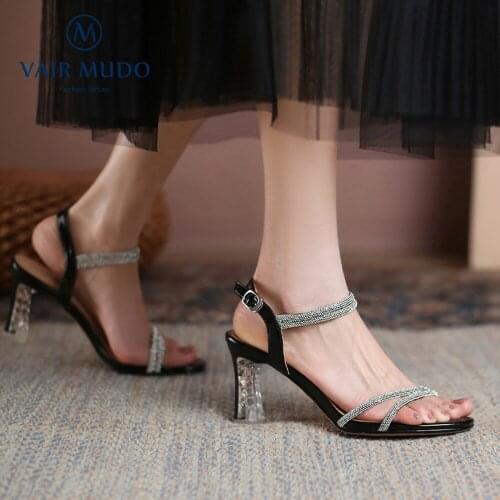 VAIR MUDO Women Sandals Shoes High Heels Summer Genuine Leather Office & Career Black White Sexy Female Shoes Lady FootwarLX115L