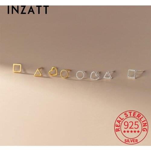 INZATT Real 925 Sterling Silver Triangle Round Stud Earrings For Women Hiphop Fine Jewelry Minimalist Accessories Drop Shipping