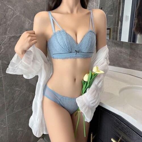 Womens Thin Section Without Bra Padding Bra, Fashion Sexy Lace Underwear, Hollow Back Buckle Tube Top, Womens Bra Set