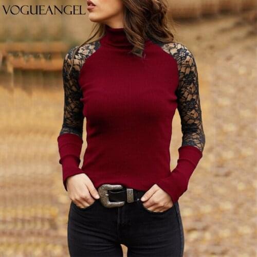 Spring and Autumn Women Knitted Turtleneck Sweater Casual Soft O-neck Jumper Fashion Slim Lace Hollow Out Long Sleeves Clothes