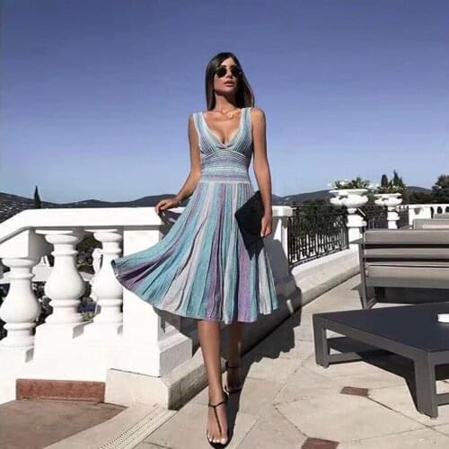 Bandage Dress 2019 Summer Dress Colorful Women Sexy V Neck Sleeveless Bodycon Dress Celebrity Party Dress Vestidos