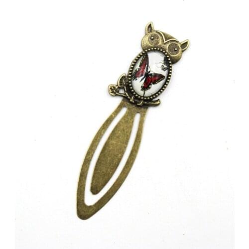 1PCS Cute Mini Glass Cabochon Bookmark Vintage Cartoon Metal Books Mark Owl Butterfly Pattern Page Holder Office School Supplies