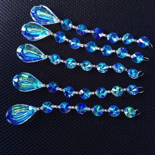 10pcs 38MM pendant with 6pcs 14mm octagon beads Crystal Prism Suncatcher Rainbow Maker Chandelier Parts lamp hanging drops decor