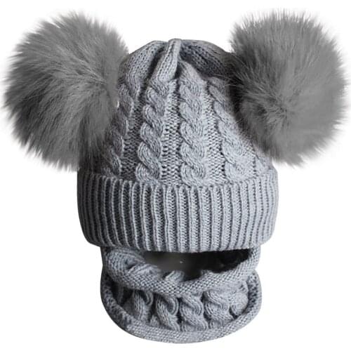 2PCS Kid Baby Knitting Wool Hemming Keep Warm Winter Hiarball Cap Hat +Scarf Set Casquette Enfant Baby Knitting Cap Scarf Set