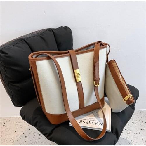 Two Tones 2 Pcs/Set Canvas Bucket Shoulder Crossbody Bags For Women Famous Brand High Quality Capacity Coin Purses And Handbags