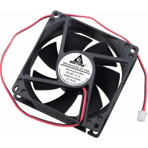 2 Pieces Gdstime Dual Ball 80mm x 25mm DC 48V Cooling Fan 80mm*80mm*25mm 8025 48 Volts 2Pin Computer CPU Motor Cooler 8cm