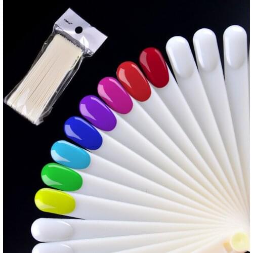 20pcs/Set Nail Polish UV Gel Color Palette Card Display Fan Shaped Natural False Nail Tip Sticks Colored Practice Training Pops