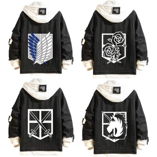 2021 Hoodie Attack on Titan Denim Jacket Scout Regiment Mikasa Ackerman Rival Cosplay Jeans Coats Eren Jager Hooded Jackets