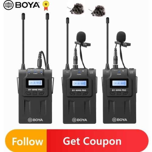 BOYA BY-WM8 Pro UHF Dual-Channel Wireless Microphone System Interview Receiver Transmitter for iPhone Canon Nikon DSLR Camera