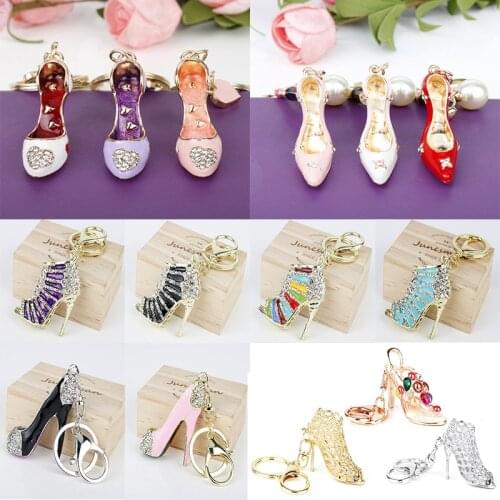 High Heel Shoes Keychain Crystal Car Key Chains Women Purse Pendant Key Holder Bag Decoration Rhinestone Trinket Porte Clef