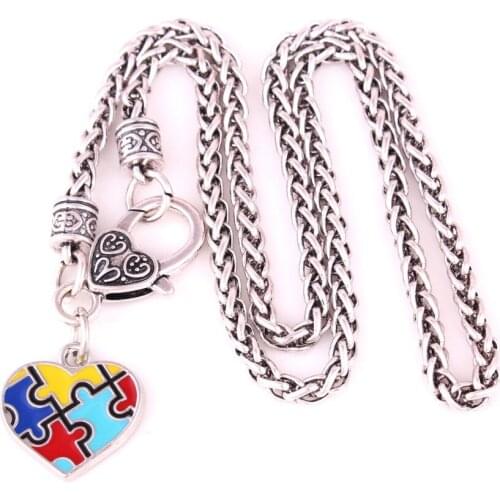 Wheat Link Chain Pendant Necklace For Women Men Jigsaw Puzzle Depression Style Design Pendant Zinc Alloy Provide Dropshipping