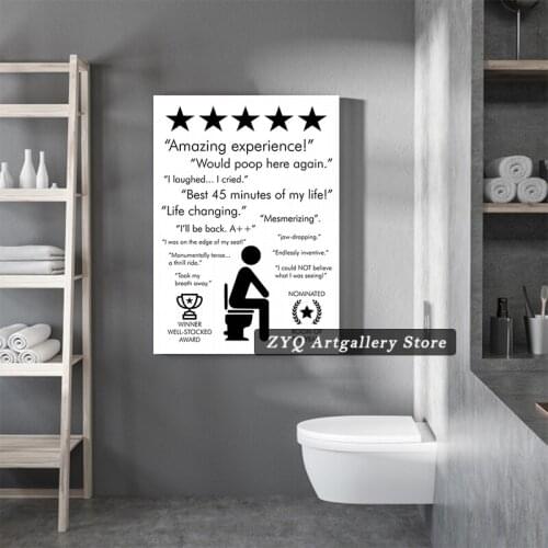 Black White Bathroom Quote Sign Print Poster Amazing Experience Would Poop Here Again Toilet Art Canvas Painting Bathroom Decor