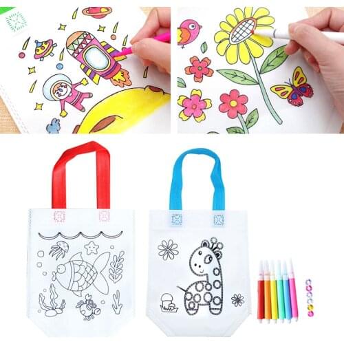 Kids DIY Graffiti Toys Reusable Eco Coloring Animal Goodie Bags Handbag with Painting Pens Party Favors for Boys Girls Toys