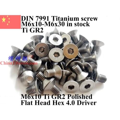 Titanium screws M6x20 DIN 7991 Flat Head Hex 4.0 Driver 10 pcs