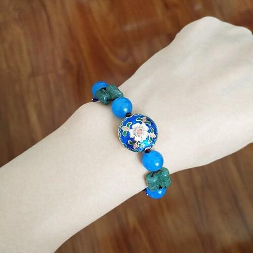 Chinese Style Exquisite Cloisonne of The Tang Dynasty Charm Bracelets Personal Simple Blue Crystal Beads Strand Bracelets