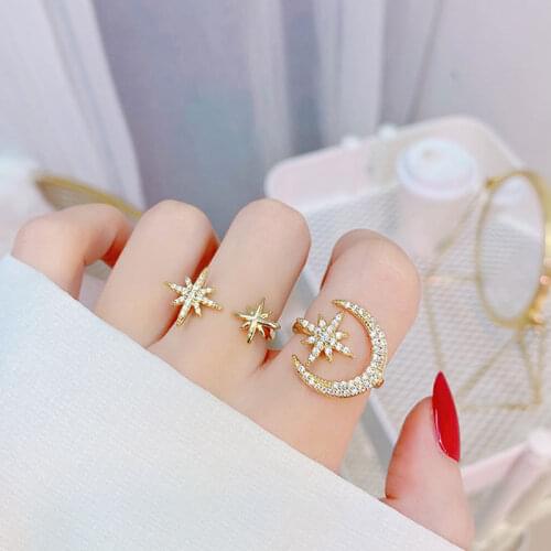 Shine Diamond Star Rings Adjustable Ring Top Quality Zircon Personalized Open Elegant Inlaid Zircon Charm Dainty Jewelry Rings